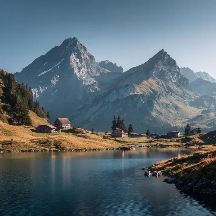 Paysage suisse alpin avec lac et montagnes