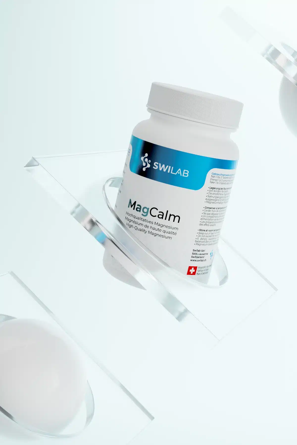 MagCalm de Swilab, magnésium suisse à base de bisglycinate, glycérophosphate et citrate avec taurine