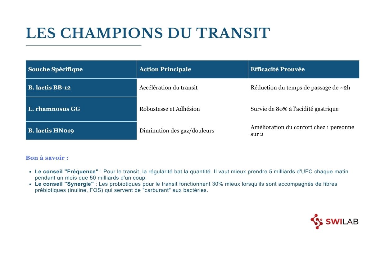 Quelle souche de probiotique privilégier pour améliorer le transit intestinal H2