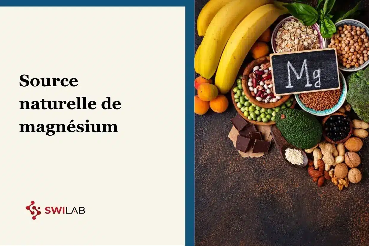 Magnesiumreiche Lebensmittel — Kürbiskerne, Mandeln, dunkle Schokolade, Hülsenfrüchte und Spinat auf einer Arbeitsfläche