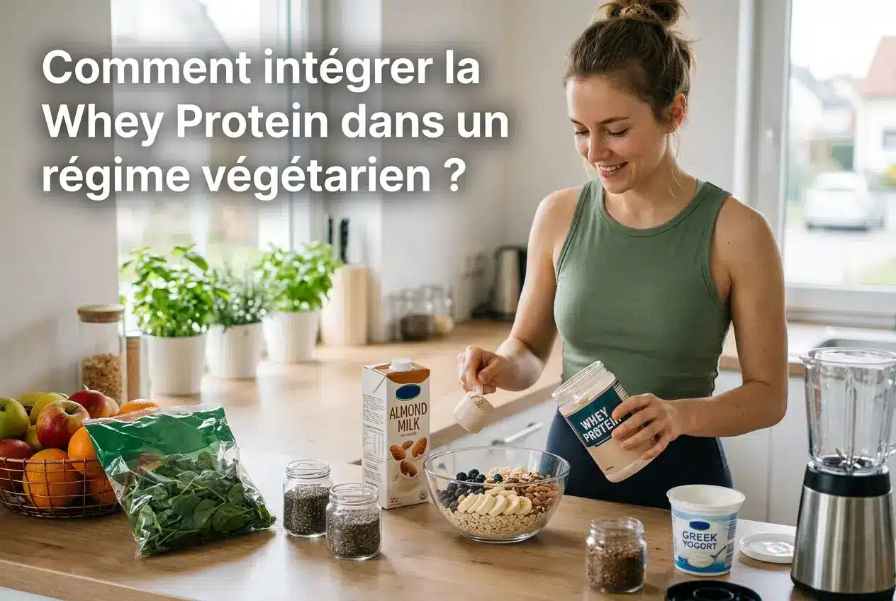 Mit Whey Protein angereicherte Smoothie und vegetarische Gerichte auf einem Tisch